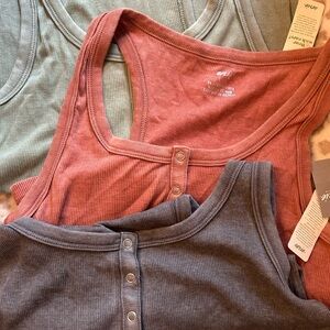 American Eagle Outfitters Ribbed Tank Tops - Pink, Blue, Green